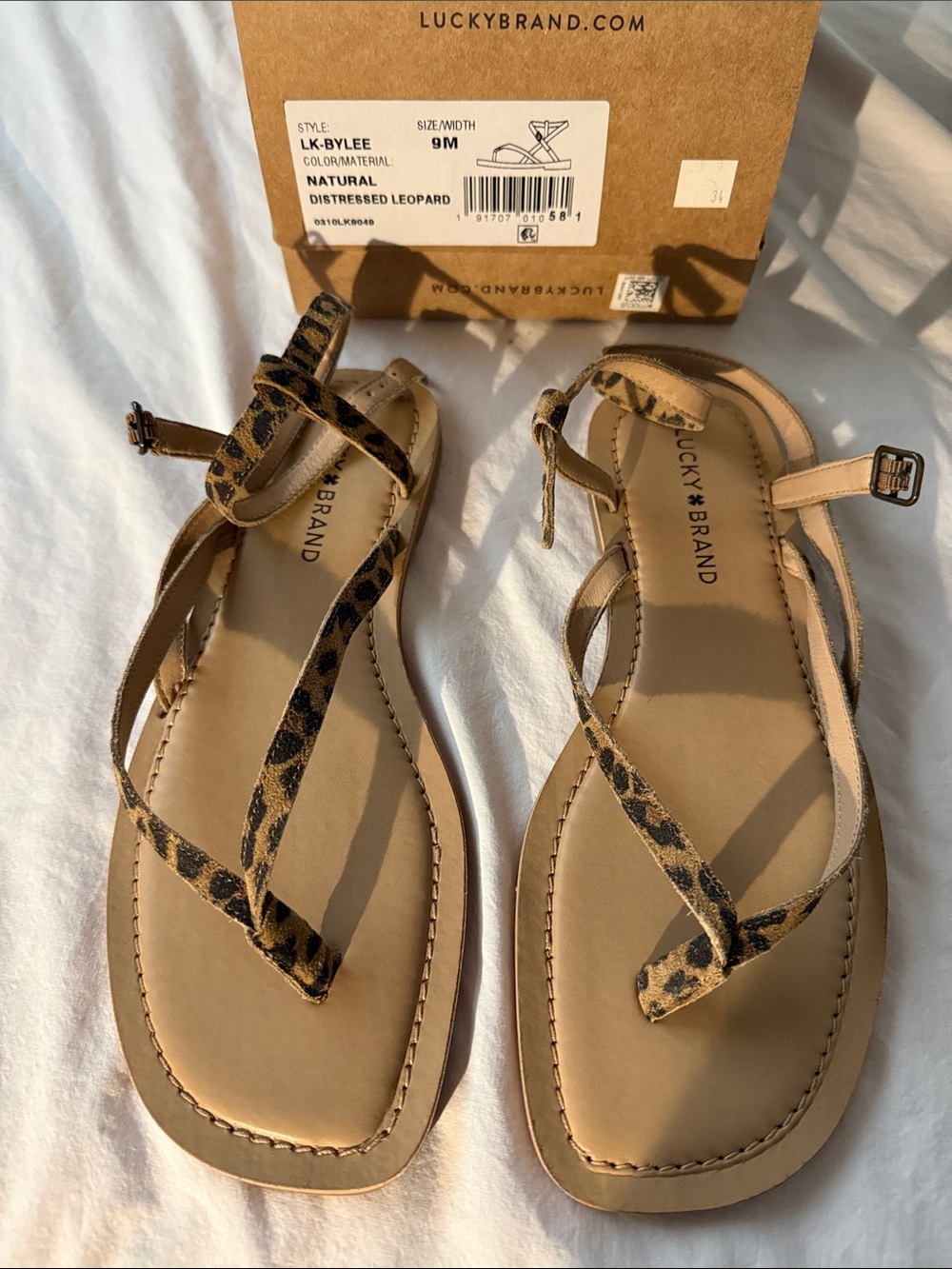Lucky Brand Leopard Print Strappy Sandals - Natural/Tan